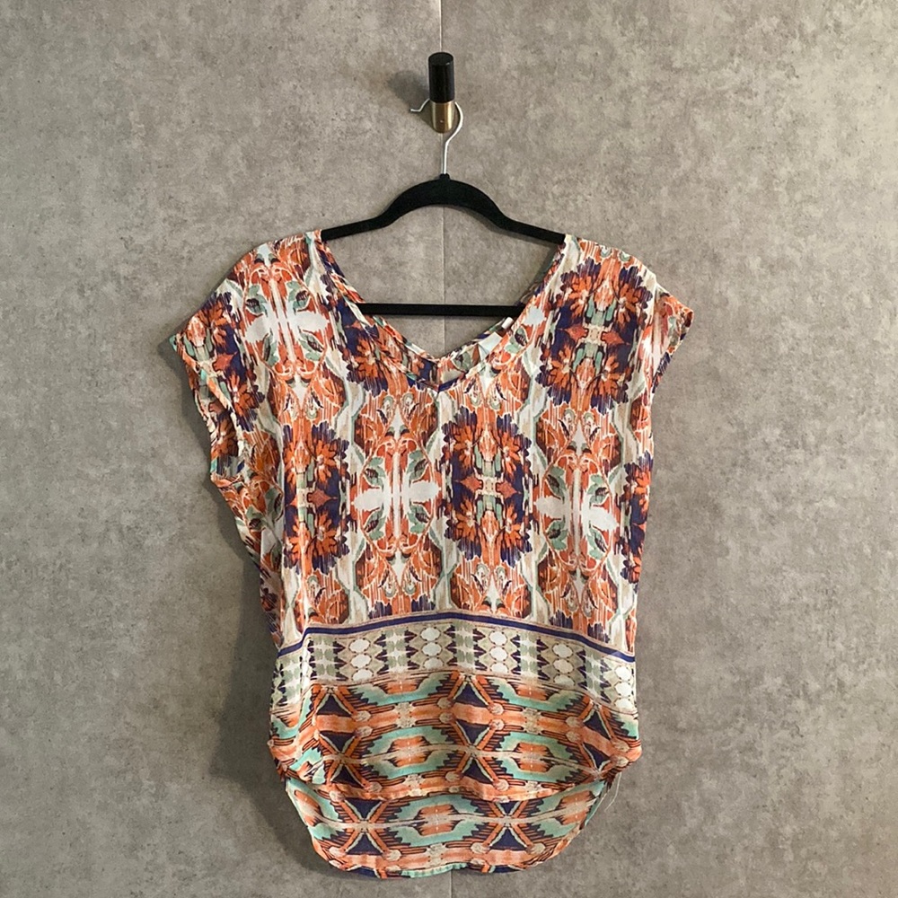 Society Girl Patterned Orange and White Top